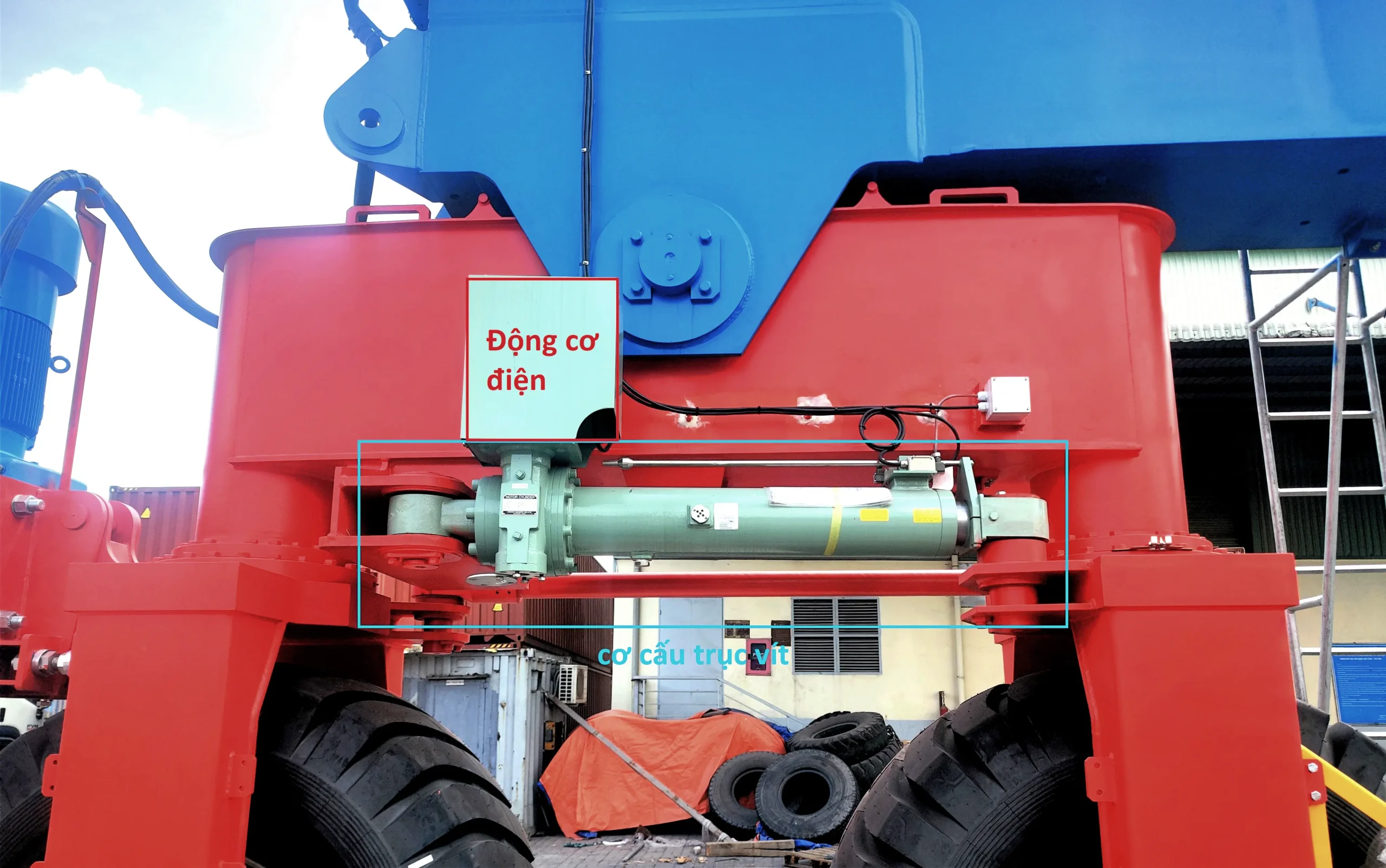 Cơ chế xoay bánh cẩu bằng hệ thống trục vít